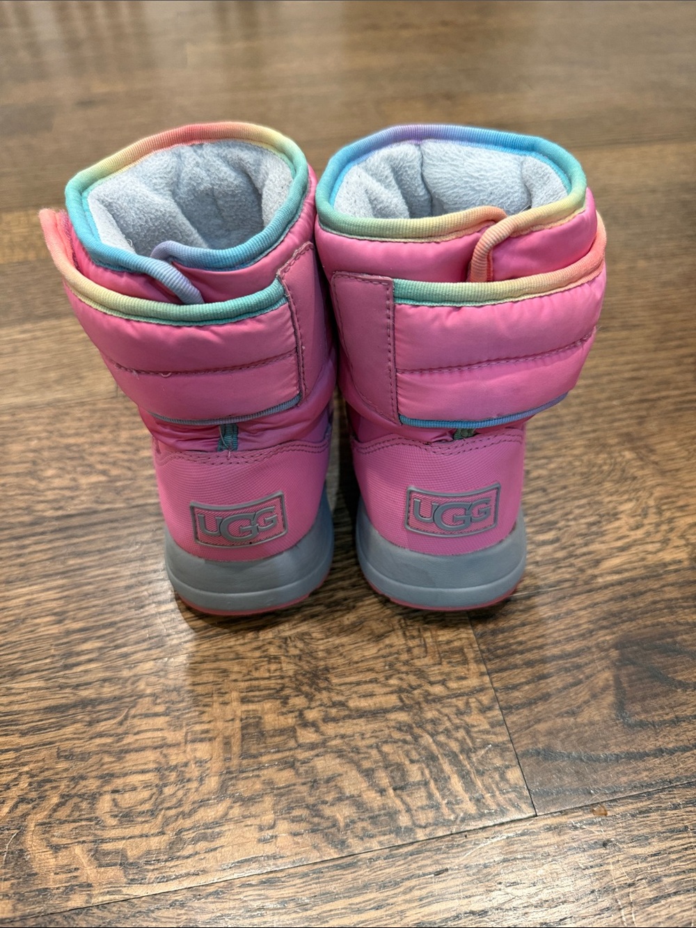 UGG Kids Pink Snow Boots with Rainbow Trim